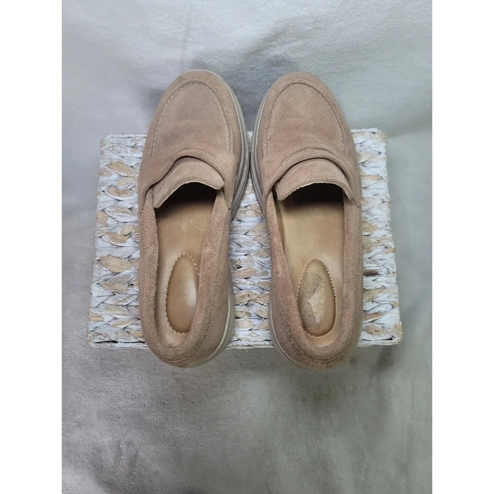Patina Dark Acadamia Suede Platform Penny Loafers Lug Sole Beige Size 9 Capsule